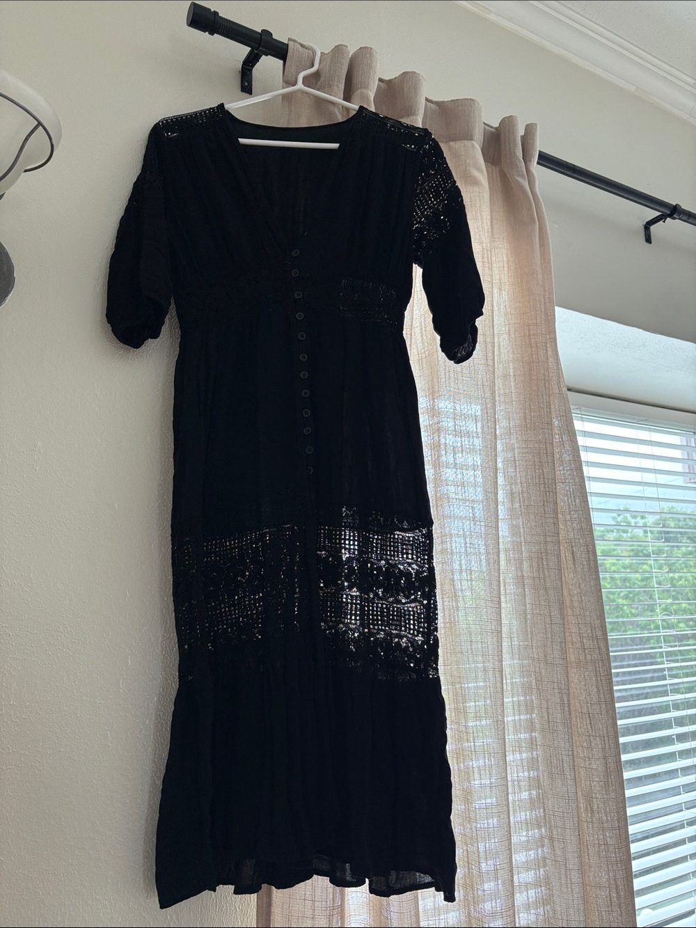 Black Crochet-Detail Midi Dress - Women